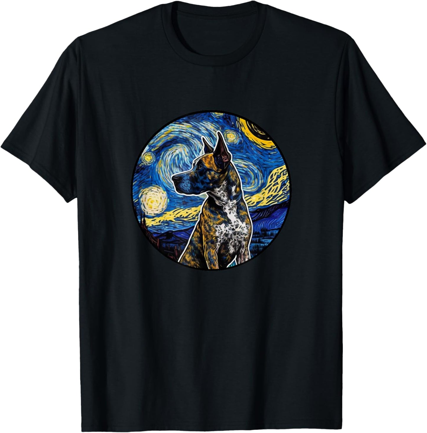 Treeing Tennessee Brindle Starry Night Painting Dog Mom Dad T-Shirt - T-Shirt | Black