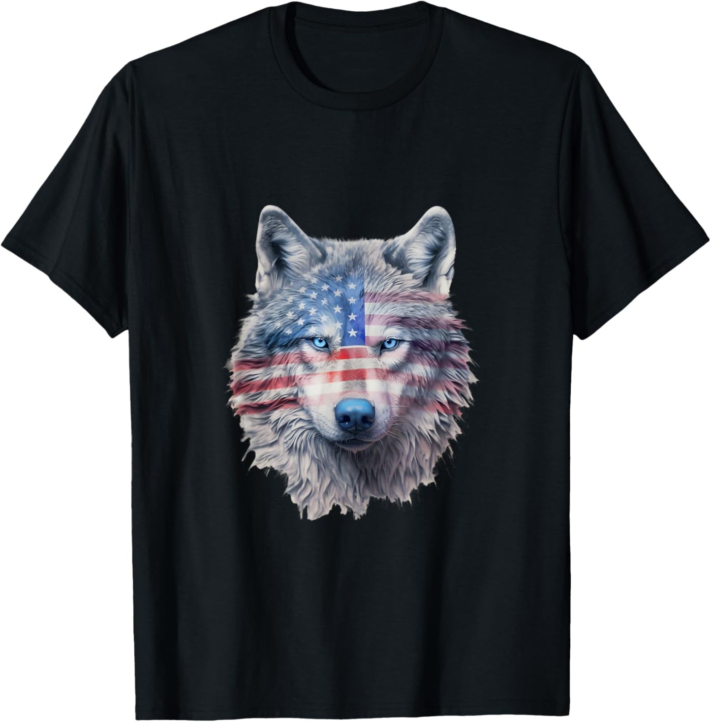 Patriotic Red White And Blue Wolf T-Shirt - T-Shirt | Black