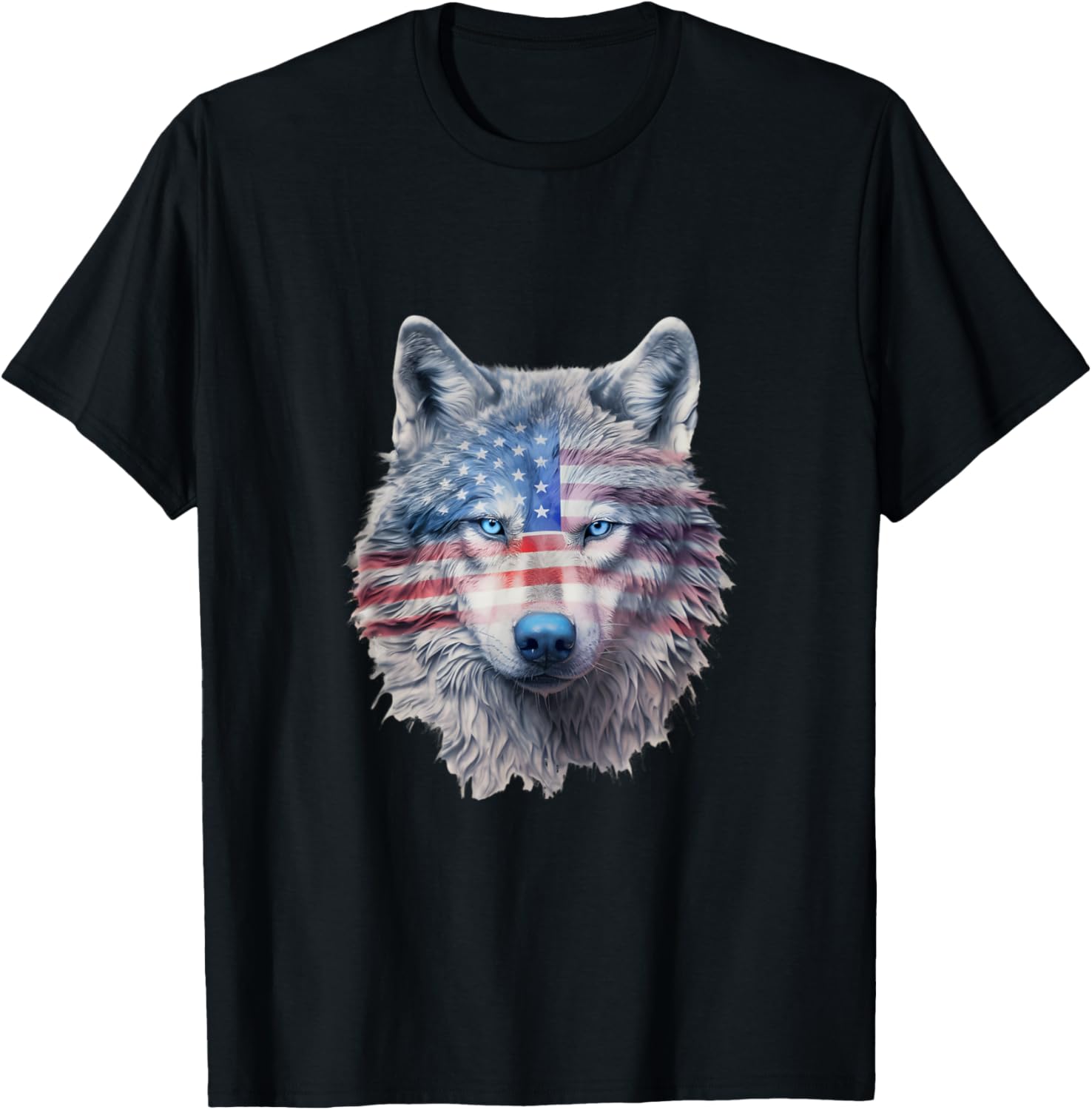 Patriotic Red White And Blue Wolf T-Shirt - T-Shirt | Black