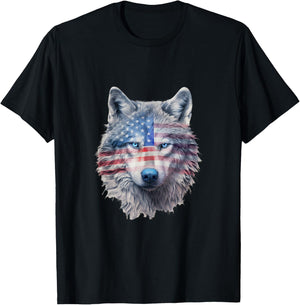 Patriotic Red White And Blue Wolf T-Shirt - T-Shirt | Black