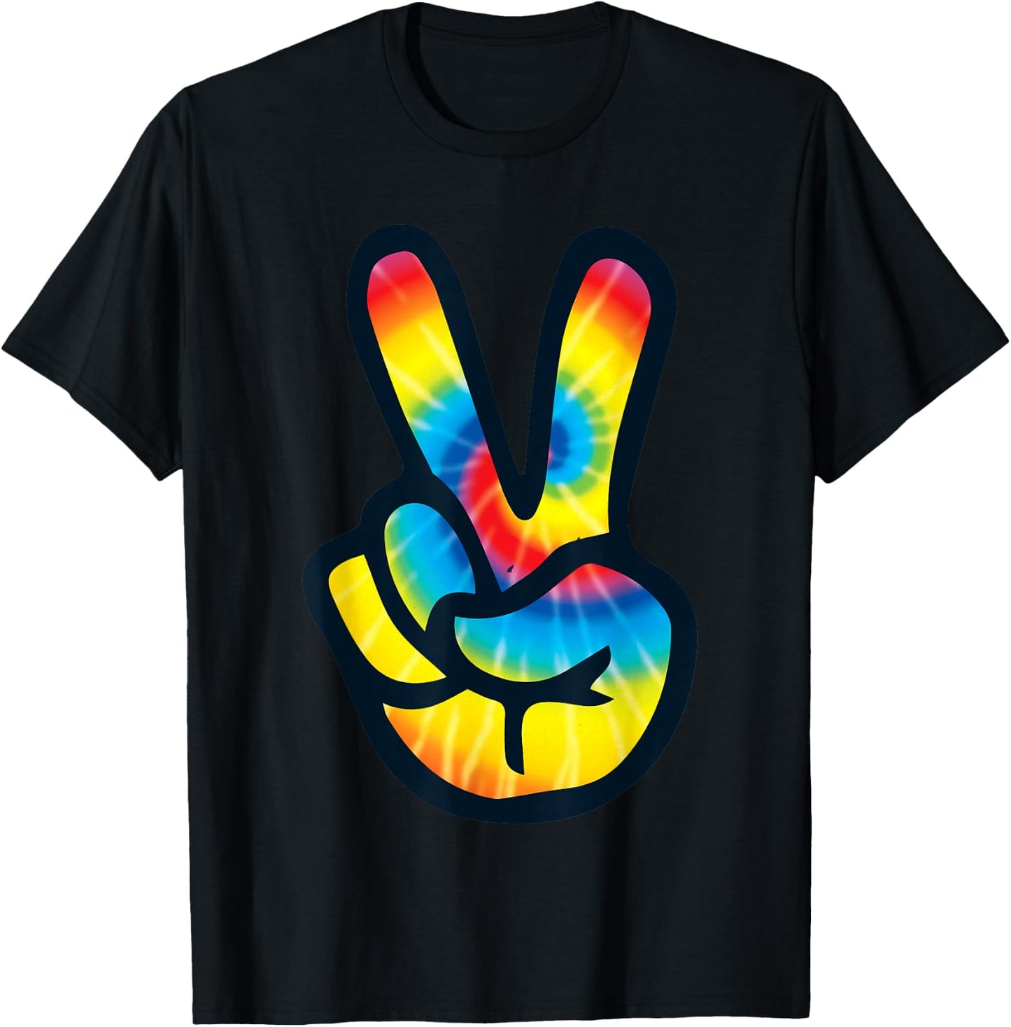 Tie Dye Peace Sign Hand | V Symbol 60s 70s 80s T-Shirt - T-Shirt | Black