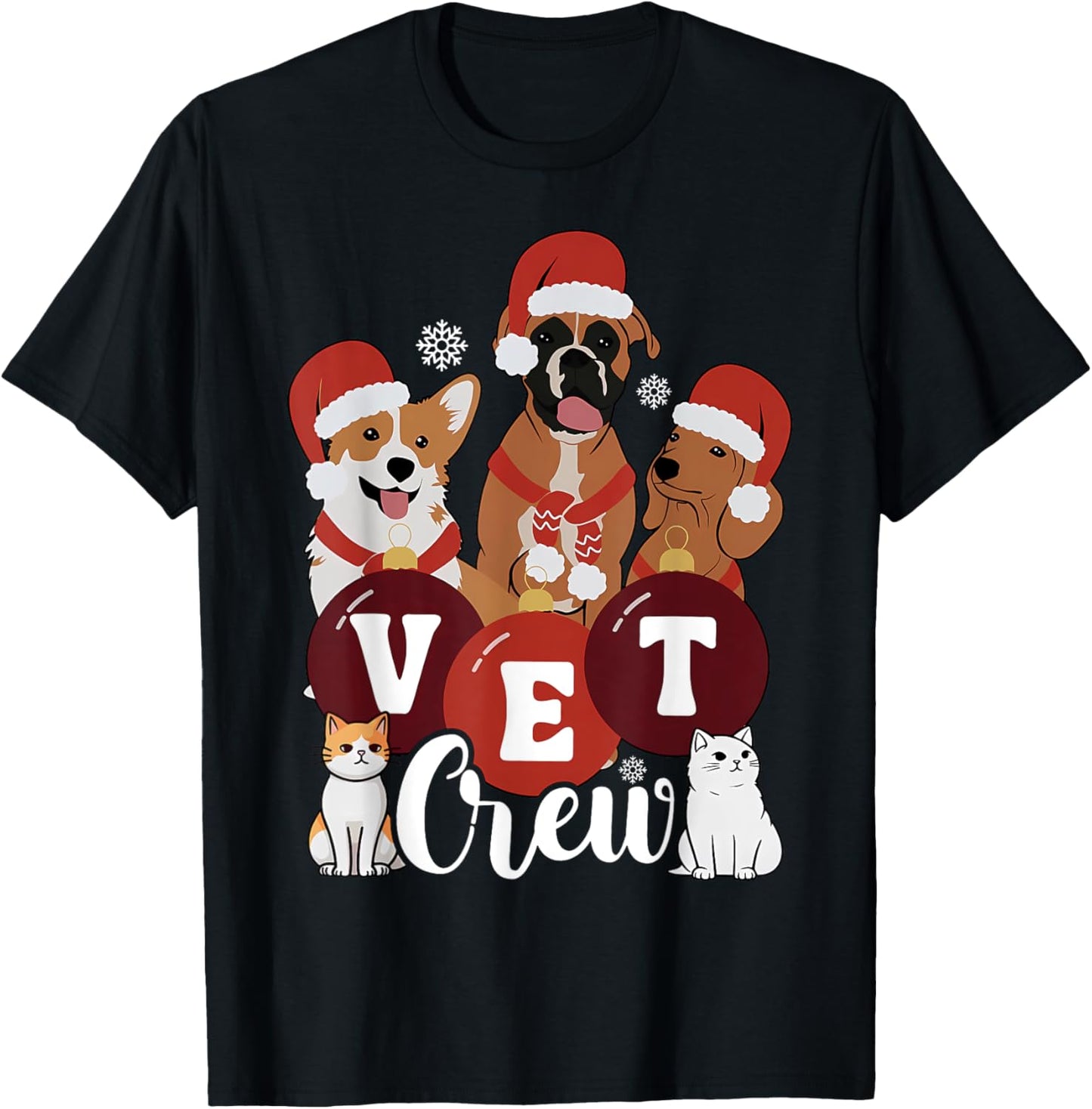Christmas Cute Pet Santa Hat Vet Crew Veterinary Technician T-Shirt - T-Shirt | Black