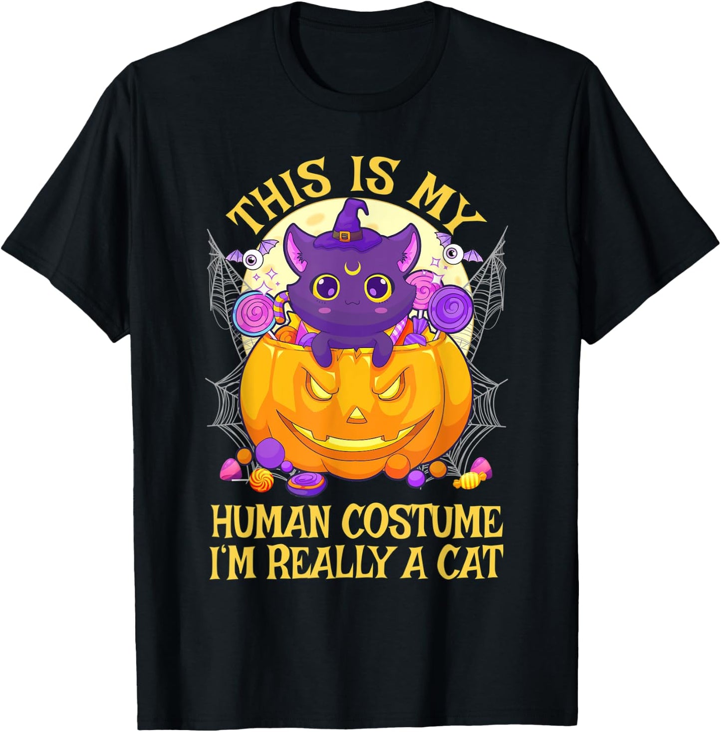 This Is My Human Costume I'm Really A Cat Cute Halloween T-Shirt - T-Shirt | Black