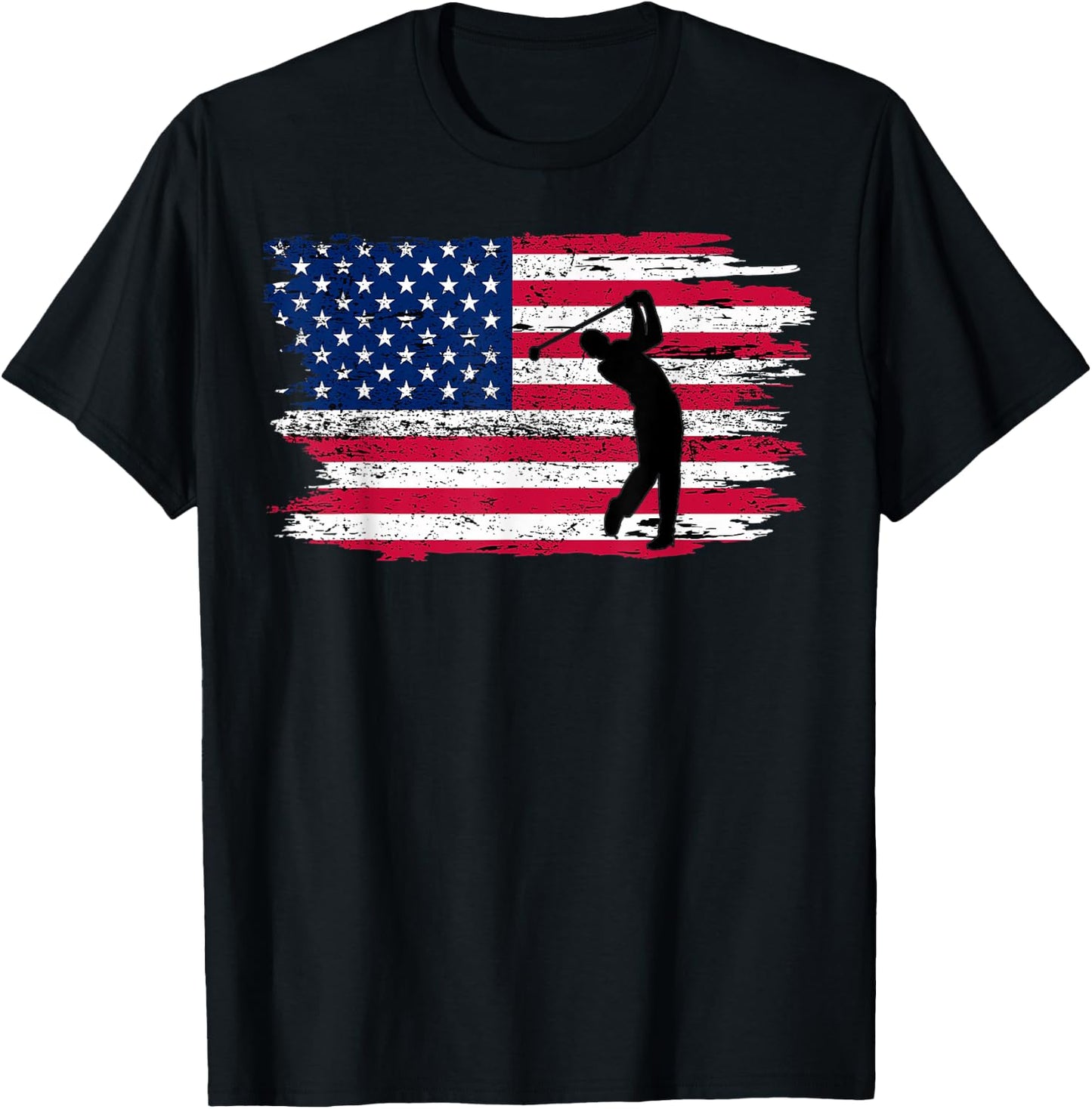 American Flag Golf Shirt 4th July Patriotic Golfer T-Shirt - T-Shirt | Black