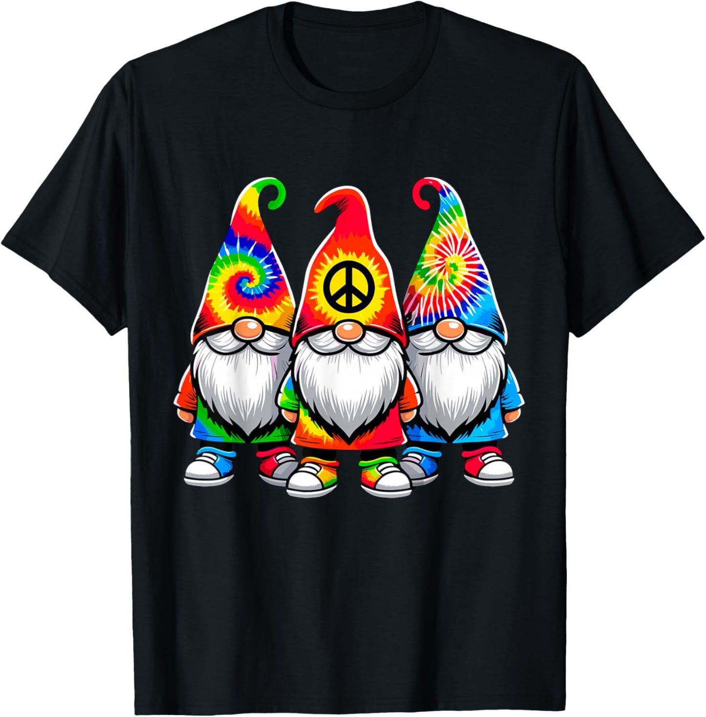 Tie-Dye Gnomes Peace Sign Hippie T-Shirt - T-Shirt | Black
