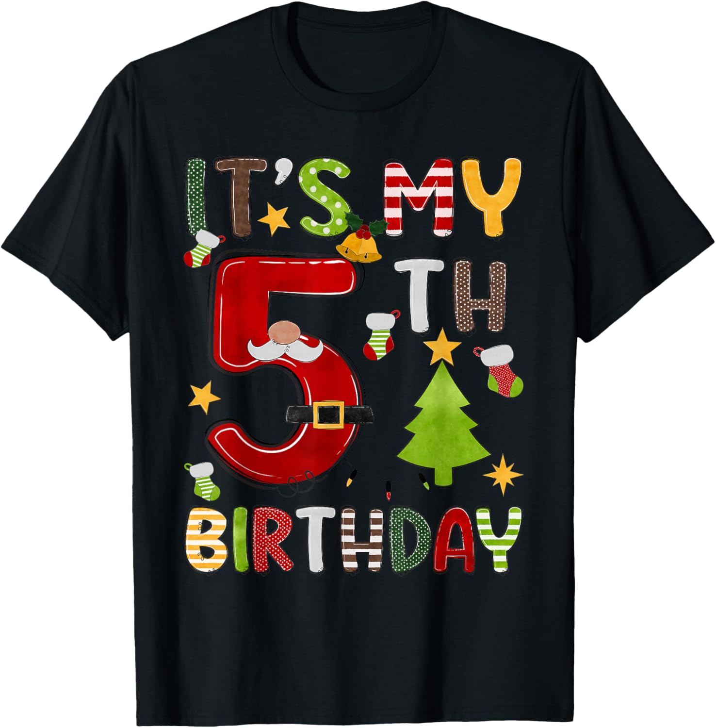 It's My 5th Birthday Boys 5 Years Old Kids Christmas Pajama T-Shirt - T-Shirt | Black