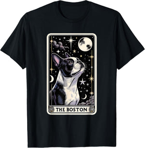 Boston Terrier Tarot Card Star with the Moon Men Women Kids T-Shirt - T-Shirt | Black