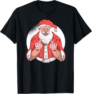 RUDE SANTA says F-ck Off Middle Finger Funny Christmas Meme T-Shirt - T-Shirt | Black