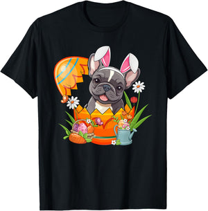 French Bulldog Rabbit Ears Easter Egg Pet Owner Men Women T-Shirt - T-Shirt | Black