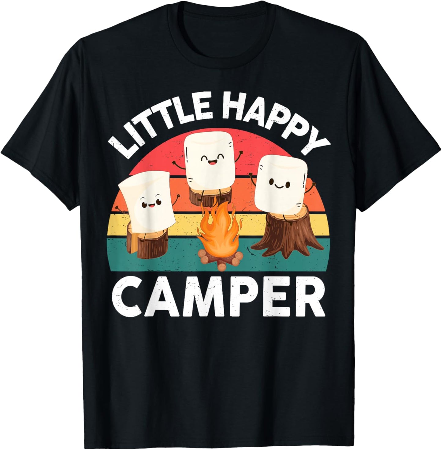 Happy Marshmallow Camper-Shirt Kids Toddler Boy Cute Camping T-Shirt - T-Shirt | Black