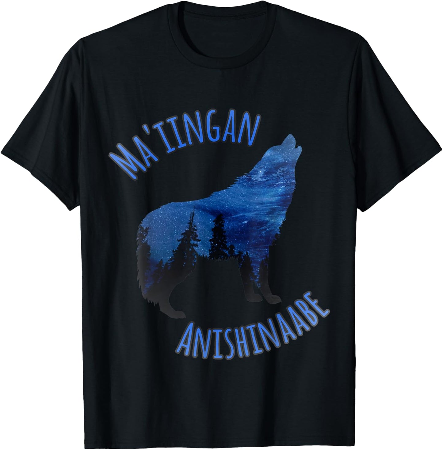Ma'iingan Anishinaabe Ojibwe Chippewa Language Wolf T-Shirt - T-Shirt | Black