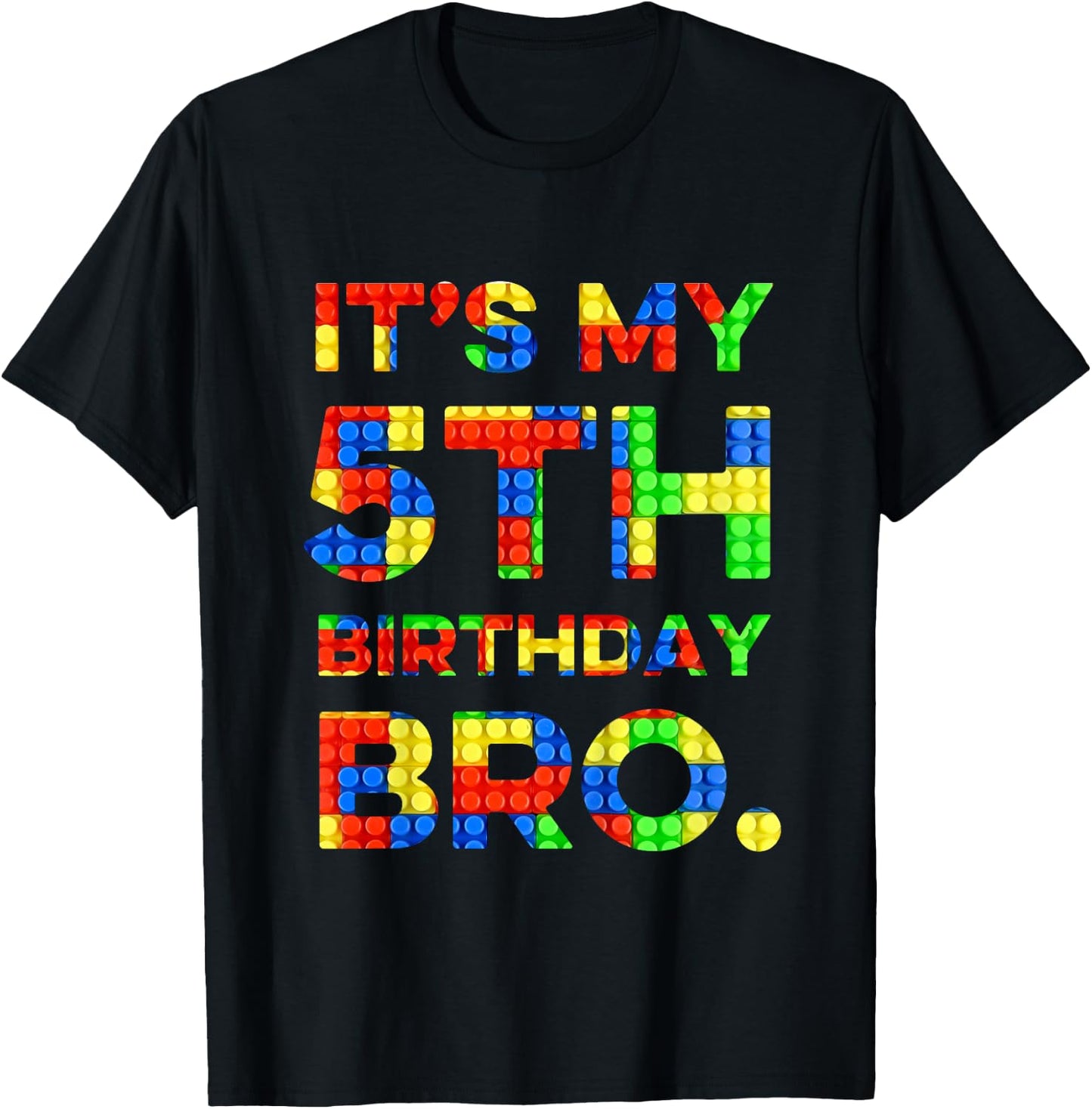 Kids Cute 5th Birthday Gift 5 Years Old Block Building Boys Kids T-Shirt - T-Shirt | Black