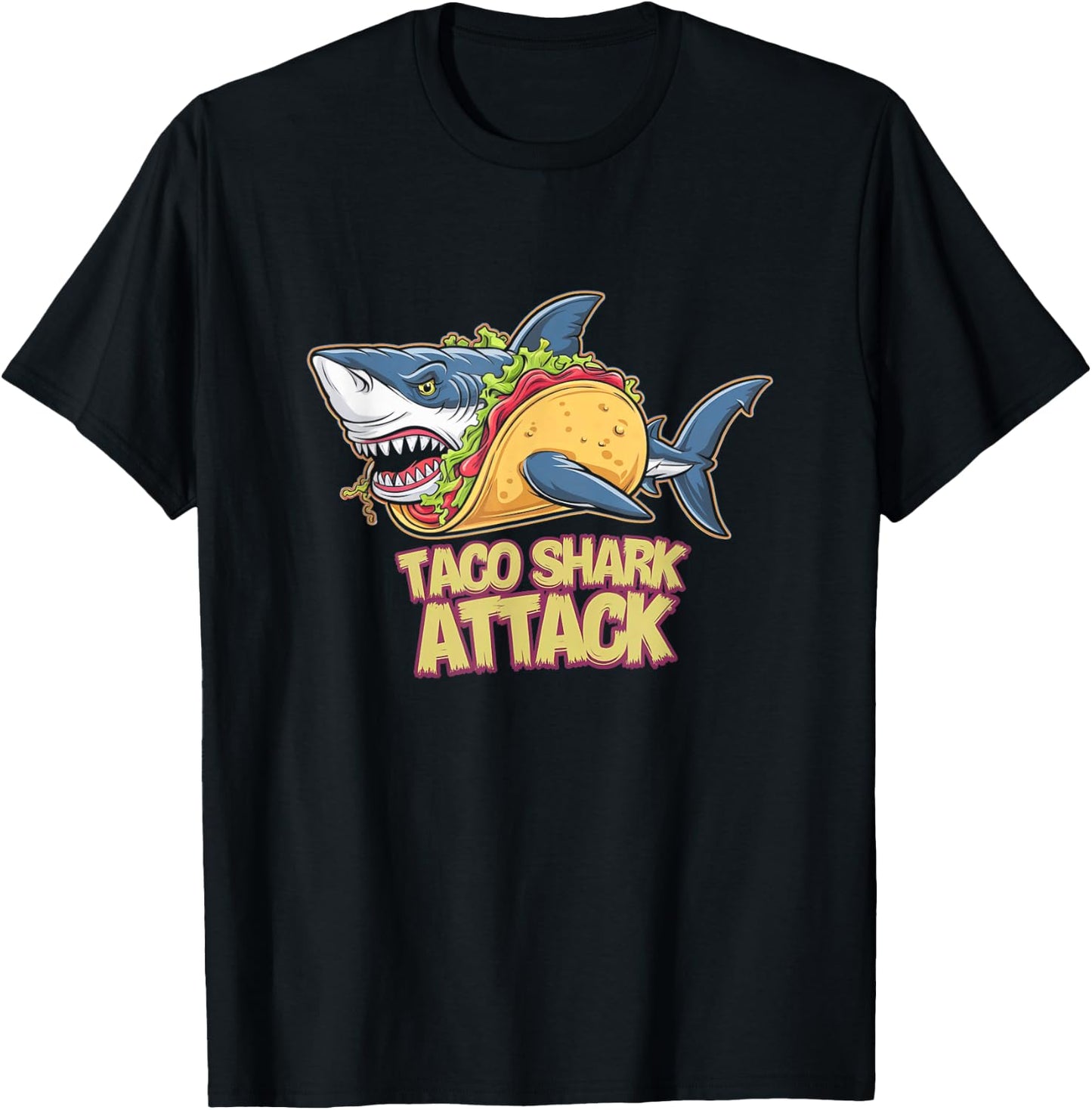 Taco Shark Attack Hilarious Food Pun T-Shirt - T-Shirt | Black