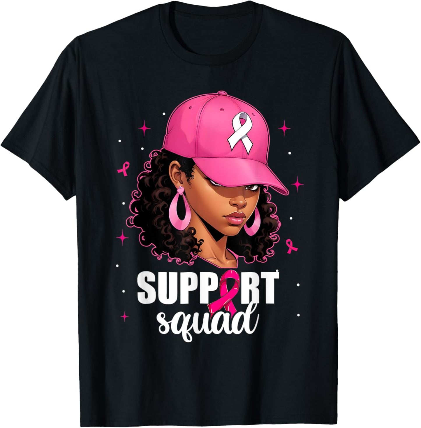 Support Squad Breast Cancer Awareness Black Women Pink Girls T-Shirt - T-Shirt | Black