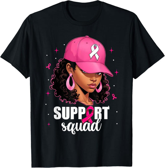 Support Squad Breast Cancer Awareness Black Women Pink Girls T-Shirt - T-Shirt | Black