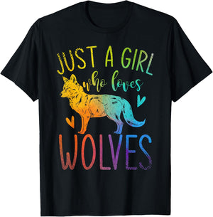 Nur ein Mädchen das Wolfe liebt Wildtier Colourful Wolf T-Shirt - T-Shirt | Black