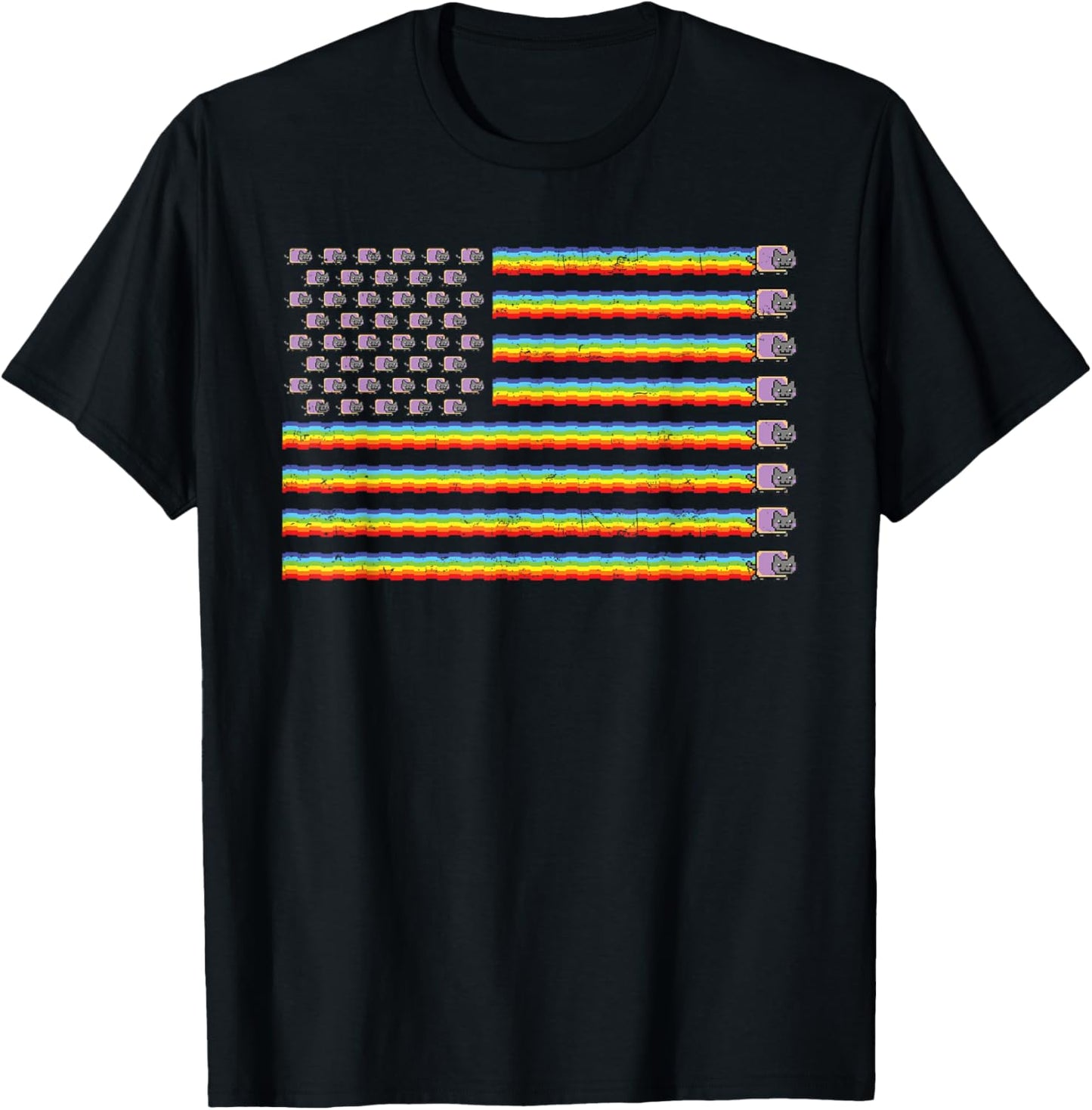 Poptart Rainbow USA American Flag Vintage T-Shirt - T-Shirt | Black