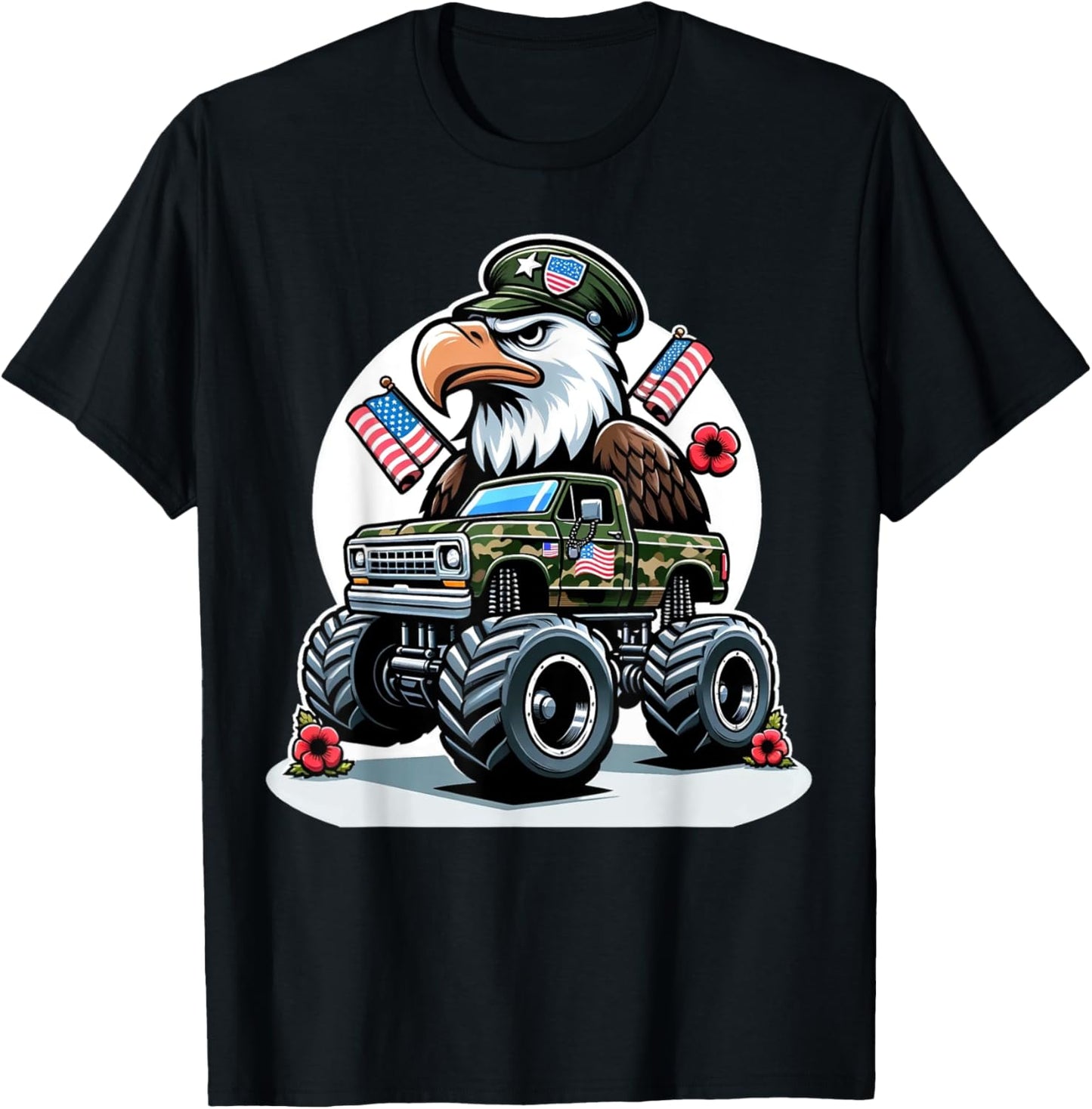 Memorial Day Shirts Kids Boys Eagle American Flag Camo Truck T-Shirt - T-Shirt | Black