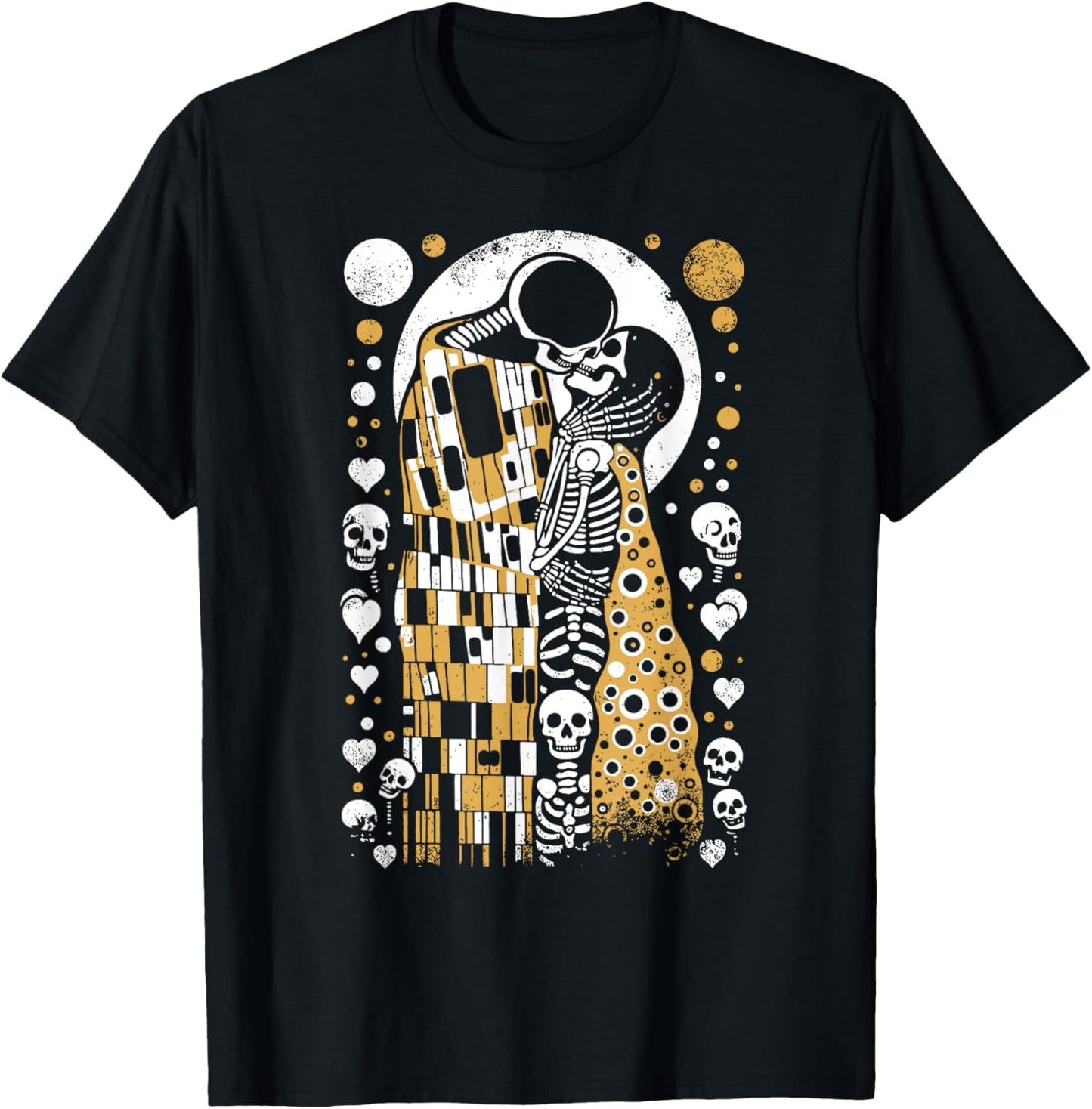 Vintage Skeletons Art Painter lover Klimt's The Kiss Embrace T-Shirt - T-Shirt | Black