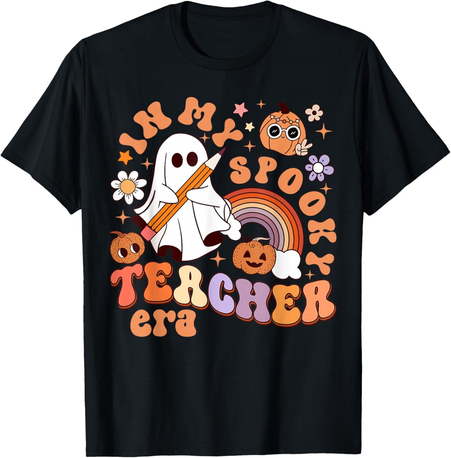 Groovy In My Spooky Math Teacher Era Ghost Funny Halloween T-Shirt - T-Shirt | Black
