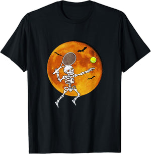 Skeleton Tennis Halloween Racket Ball T-Shirt - T-Shirt | Black