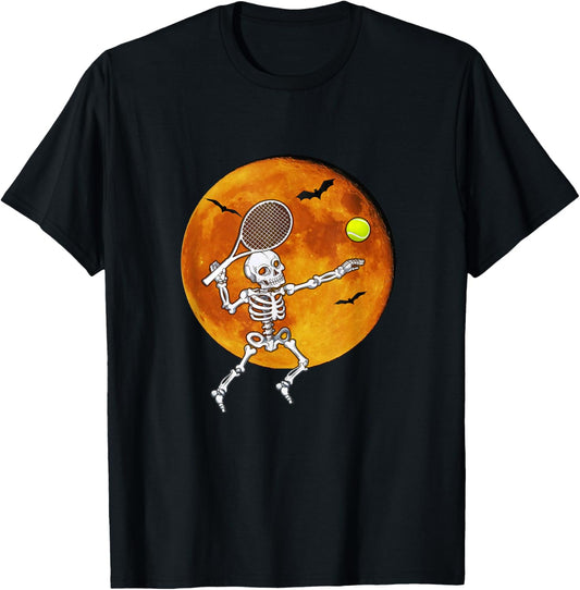 Skeleton Tennis Halloween Racket Ball T-Shirt - T-Shirt | Black