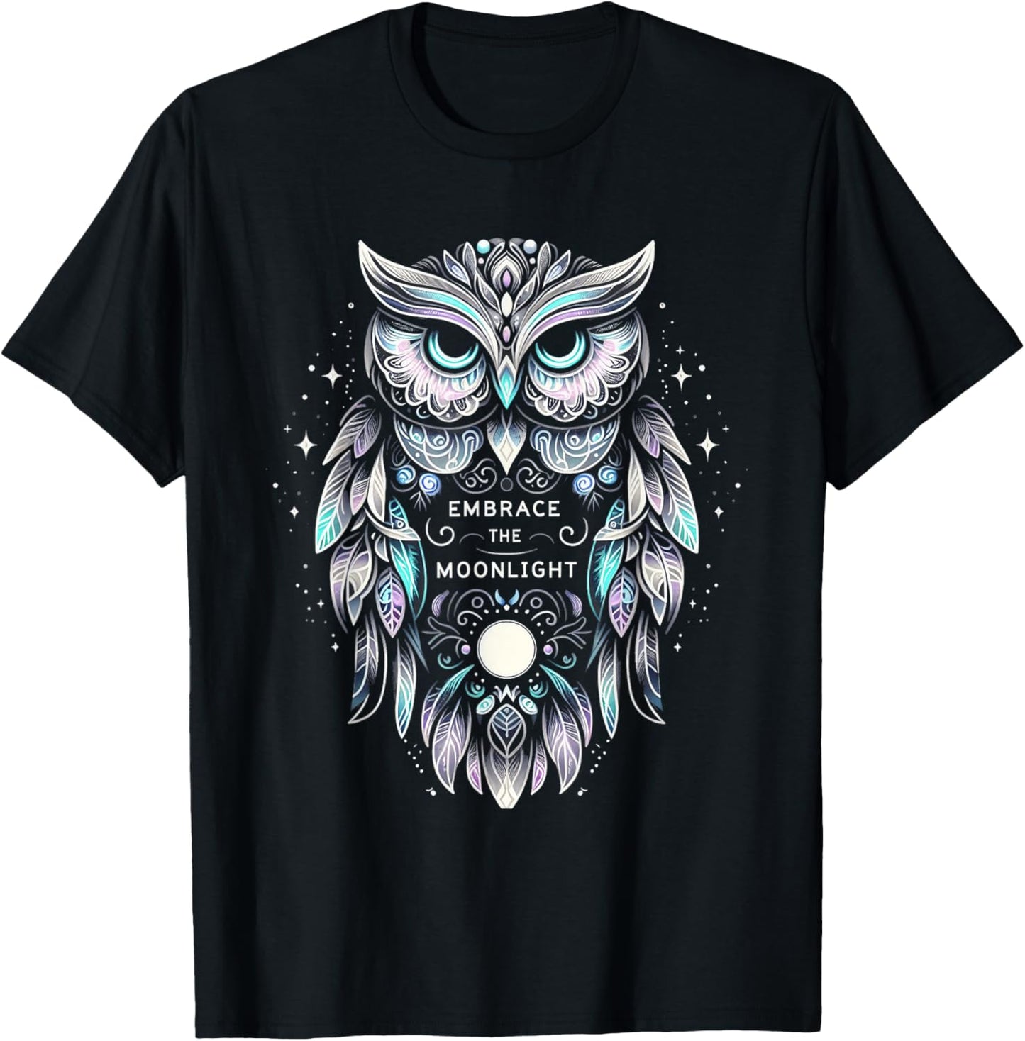 Owl Artwork - Moonlight Night Bird Lover Girls Women T-Shirt - T-Shirt | Black