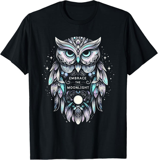 Owl Artwork - Moonlight Night Bird Lover Girls Women T-Shirt - T-Shirt | Black