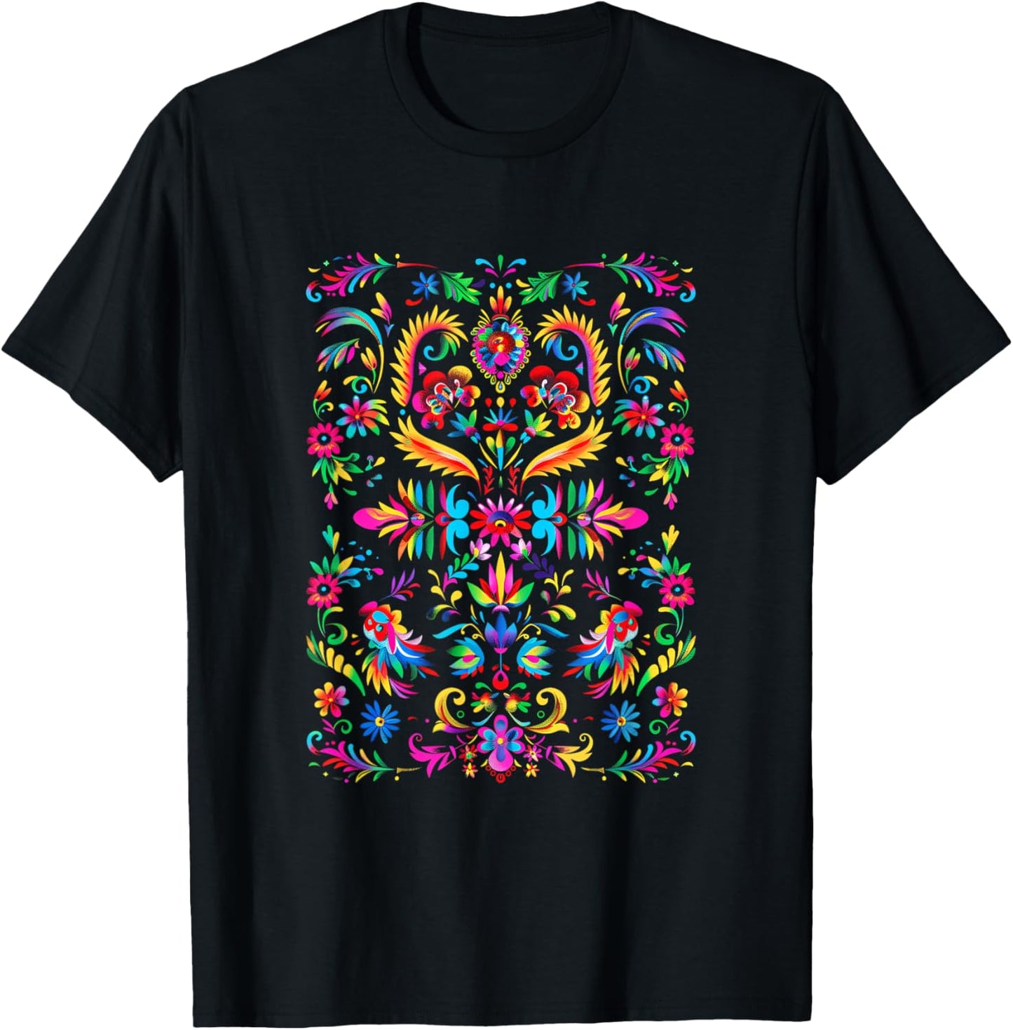 Floral Colors Black Festive Pattern T-Shirt - T-Shirt | Black