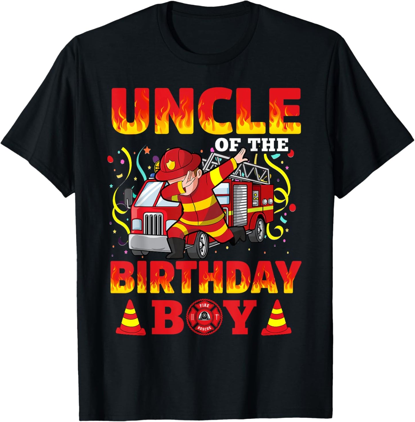 Uncle Of The Birthday Boy Fire Truck Firefighter Boys T-Shirt - T-Shirt | Black