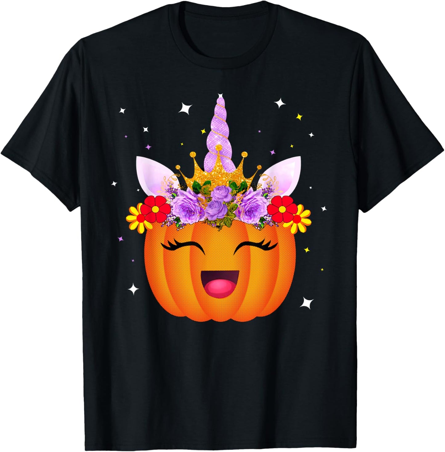 Girl Unicorn Pumpkin Halloween Unicorn Pumpkin Princess T-Shirt - T-Shirt | Black
