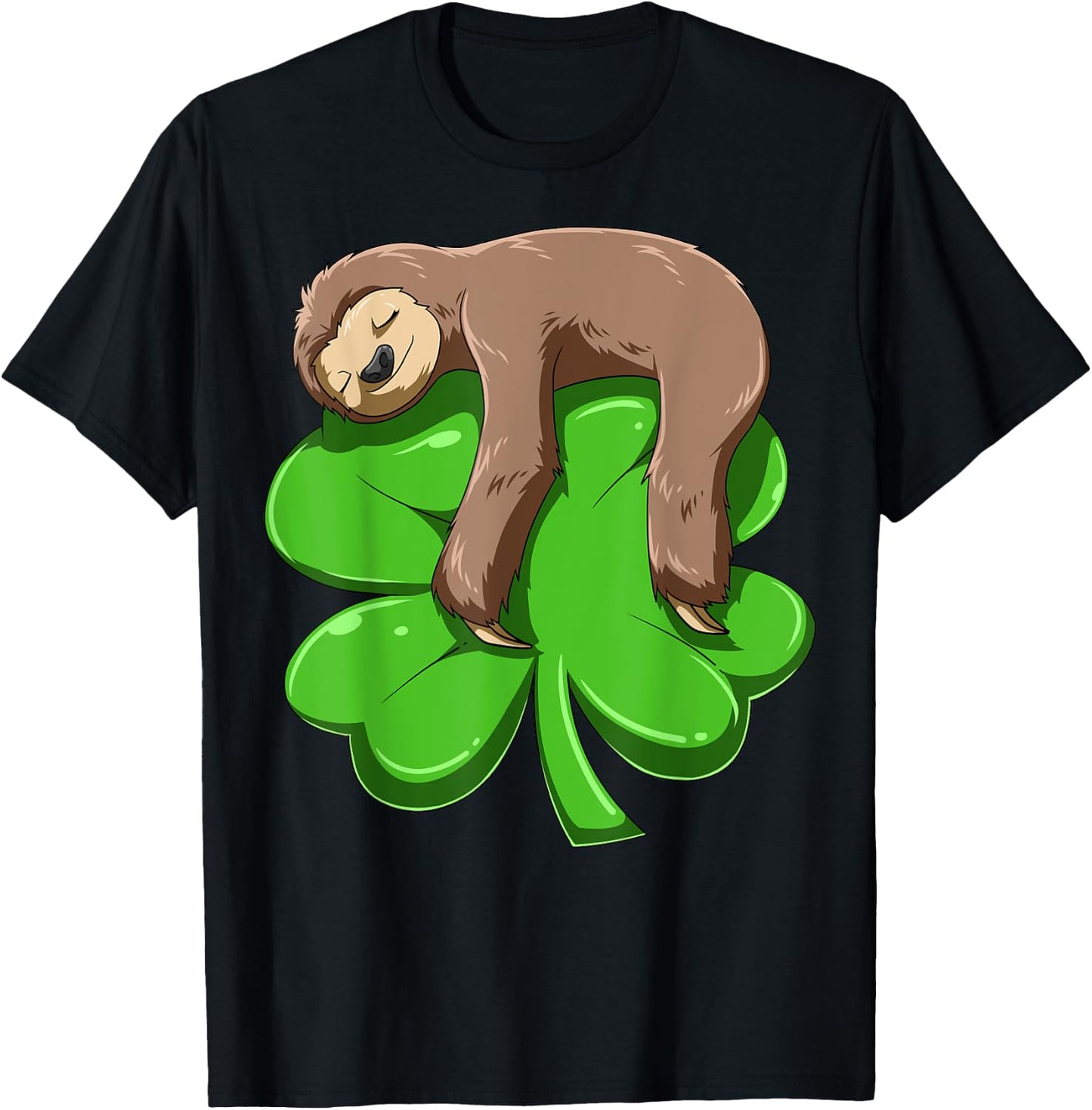Sloth Sleeping On Shamrock Sloth St Patricks Day Sloth Irish T-Shirt - T-Shirt | Black