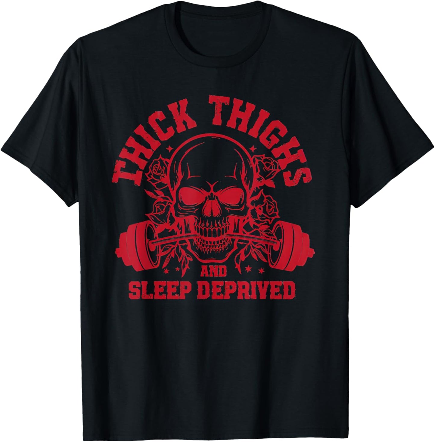 Thick Thighs and Sleep Deprived Vintage Skull Muscle Mommy T-Shirt - T-Shirt | Black
