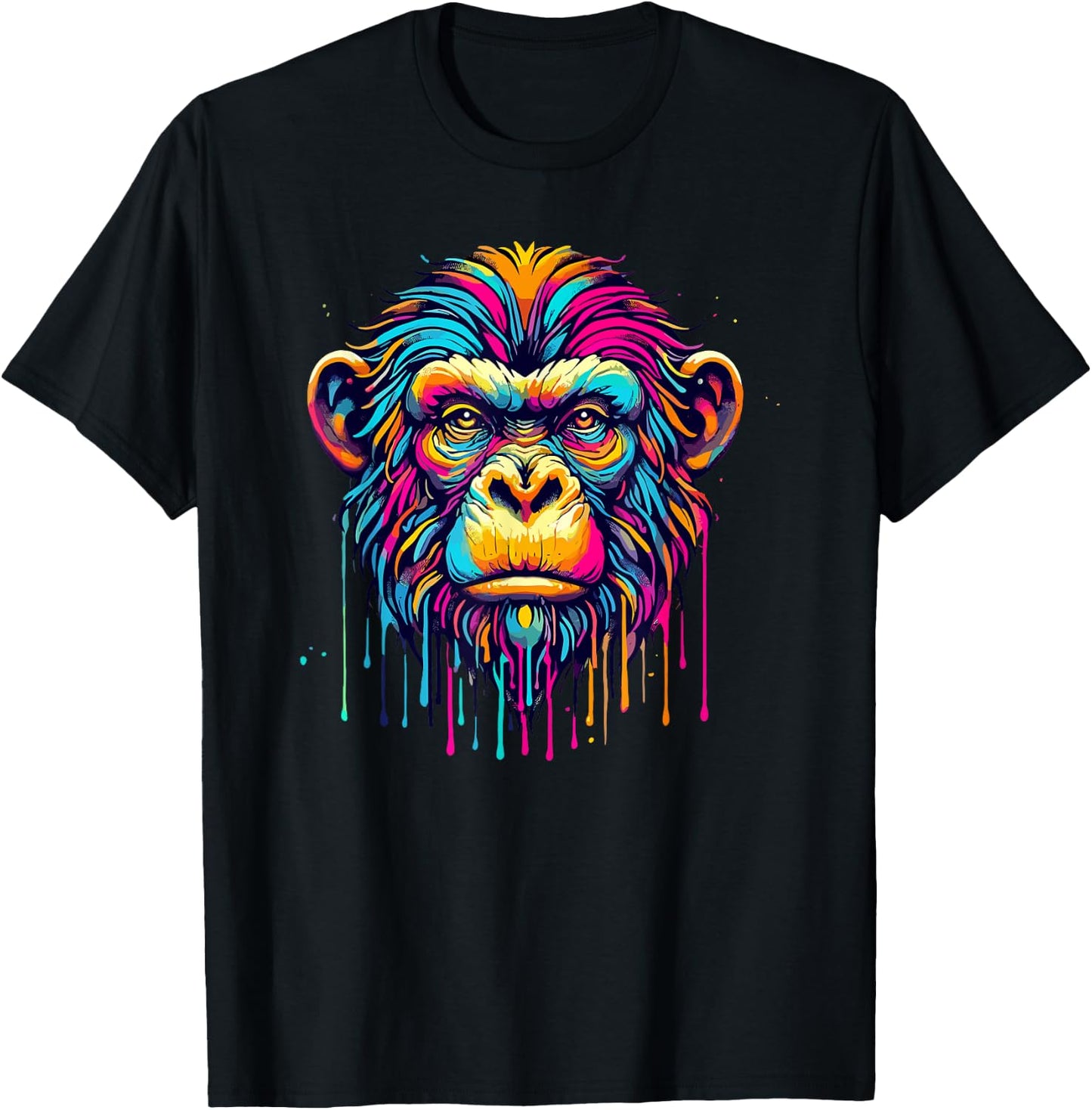 Colorful Dripping Paint Pop Art Monkey Monkeys T-Shirt - T-Shirt | Black