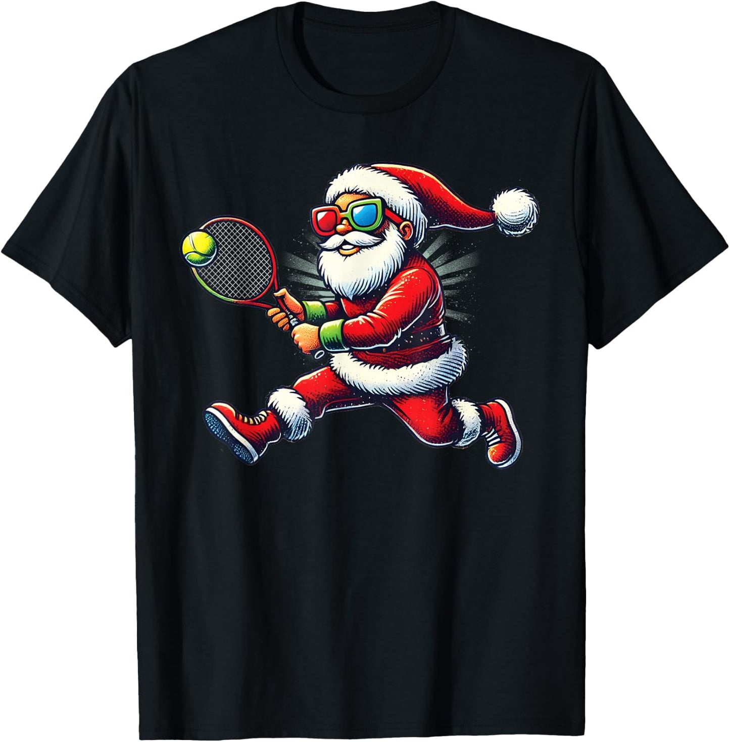 Santa Claus Playing Tennis Game Tennis Racket Christmas T-Shirt - T-Shirt | Black