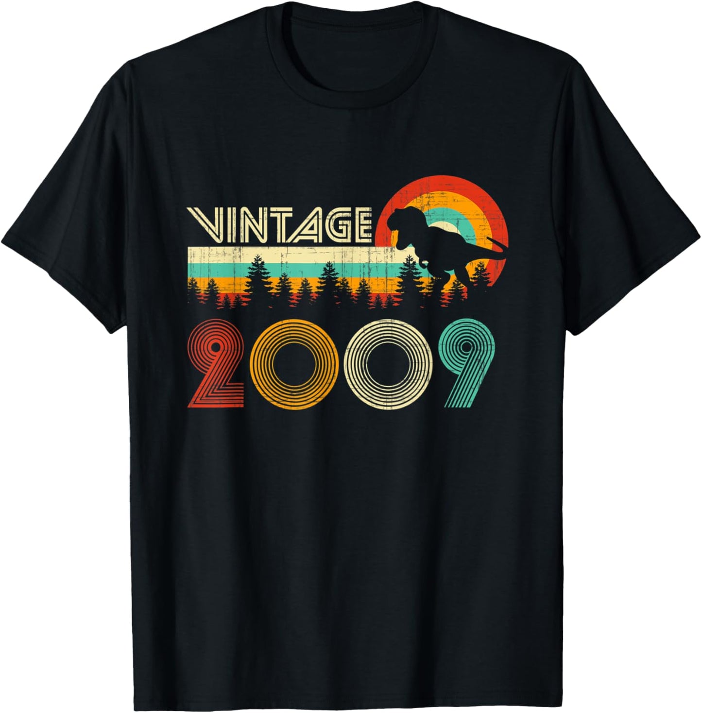 14 Year Old Gifts Boys Vintage 2009 14th Birthday Dinosaur T-Shirt - T-Shirt | Black