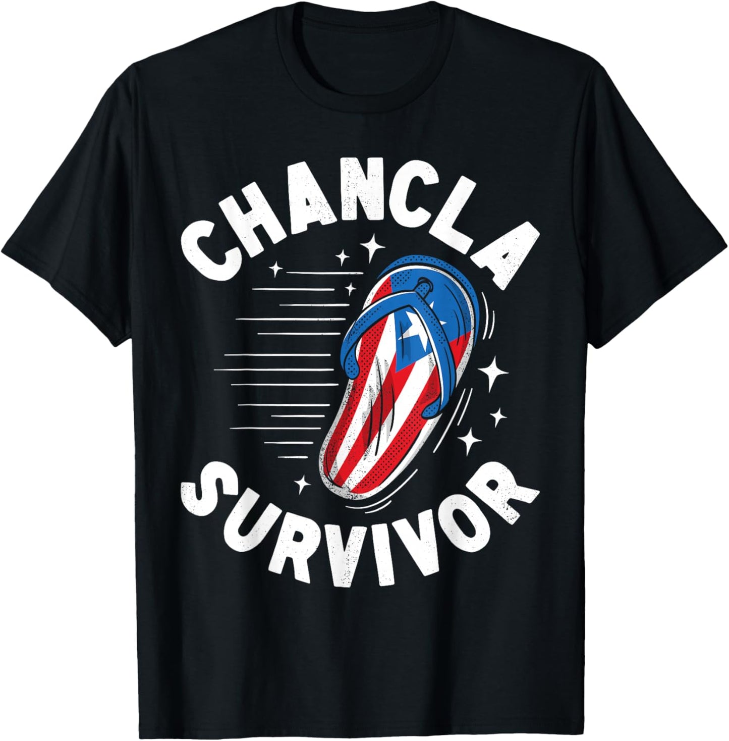 Chancla Survivor Puerto Rican Puerto Rico Funny Spanish Joke T-Shirt - T-Shirt | Black
