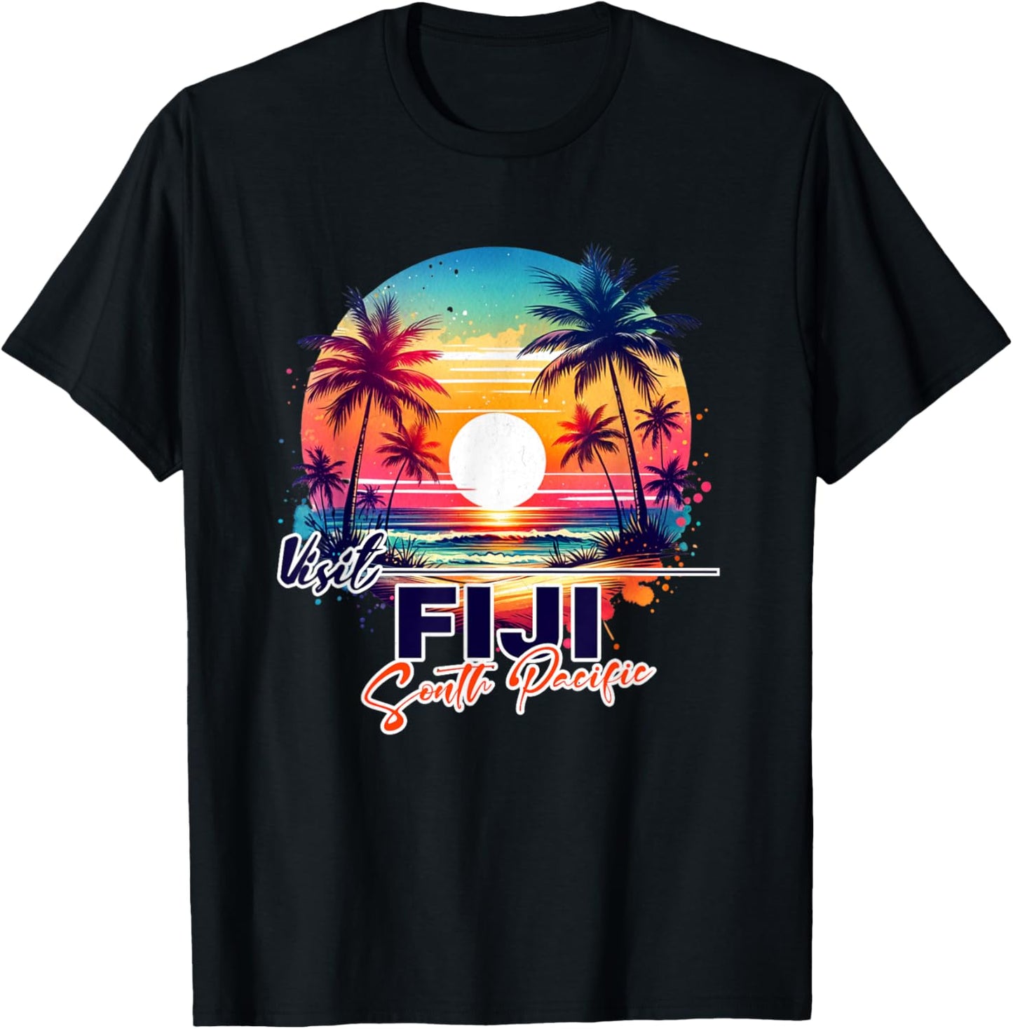 Fiji Sunset Beach Palm Tree Trip Souvenir T-Shirt - T-Shirt | Black