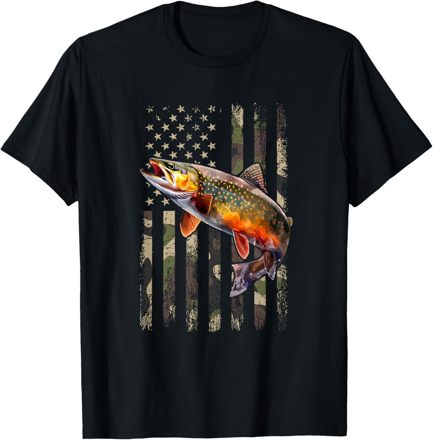 Speckled Brook Trout American Flag Fishing T-Shirt - T-Shirt | Black
