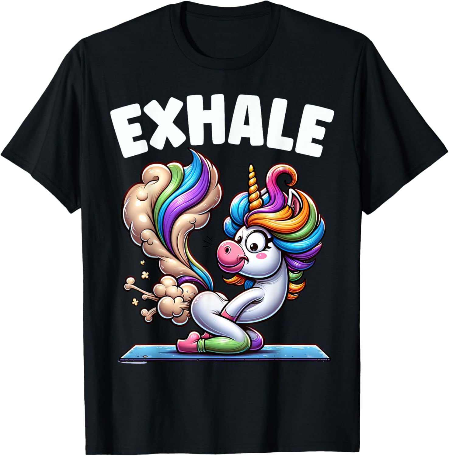 Funny Exhale Unicorn Yoga Fart Pose Farting Women Gag Squad T-Shirt - T-Shirt | Black