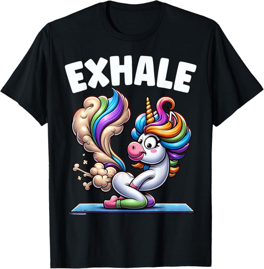 Funny Exhale Unicorn Yoga Fart Pose Farting Women Gag Squad T-Shirt - T-Shirt | Black