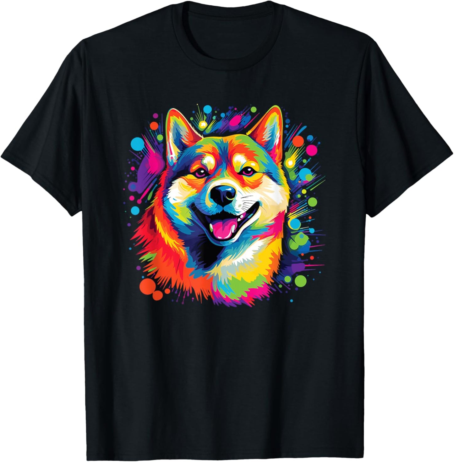 Watercolor Colorful Shiba Inu Dogs T-Shirt - T-Shirt | Black