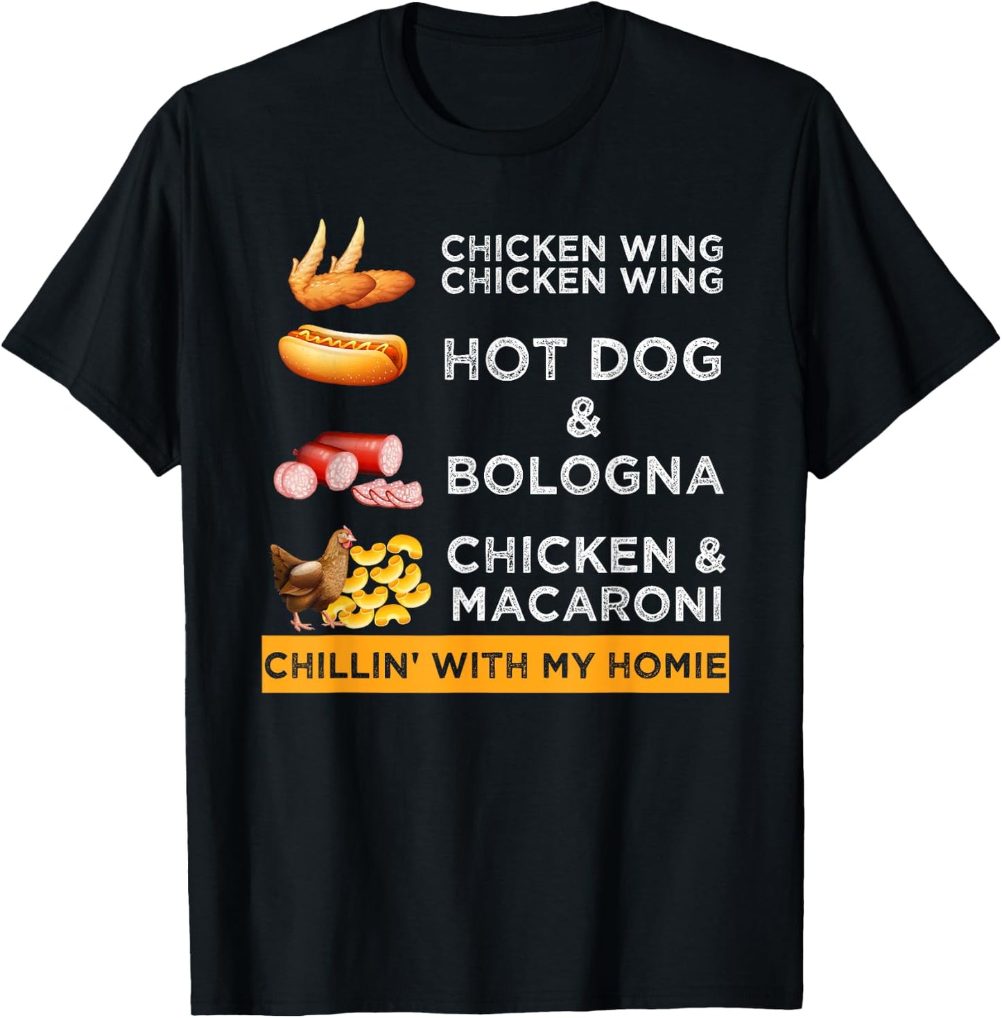 Chicken Wing Chicken Wing Hotdog and Bologna Funny T-Shirt - T-Shirt | Black