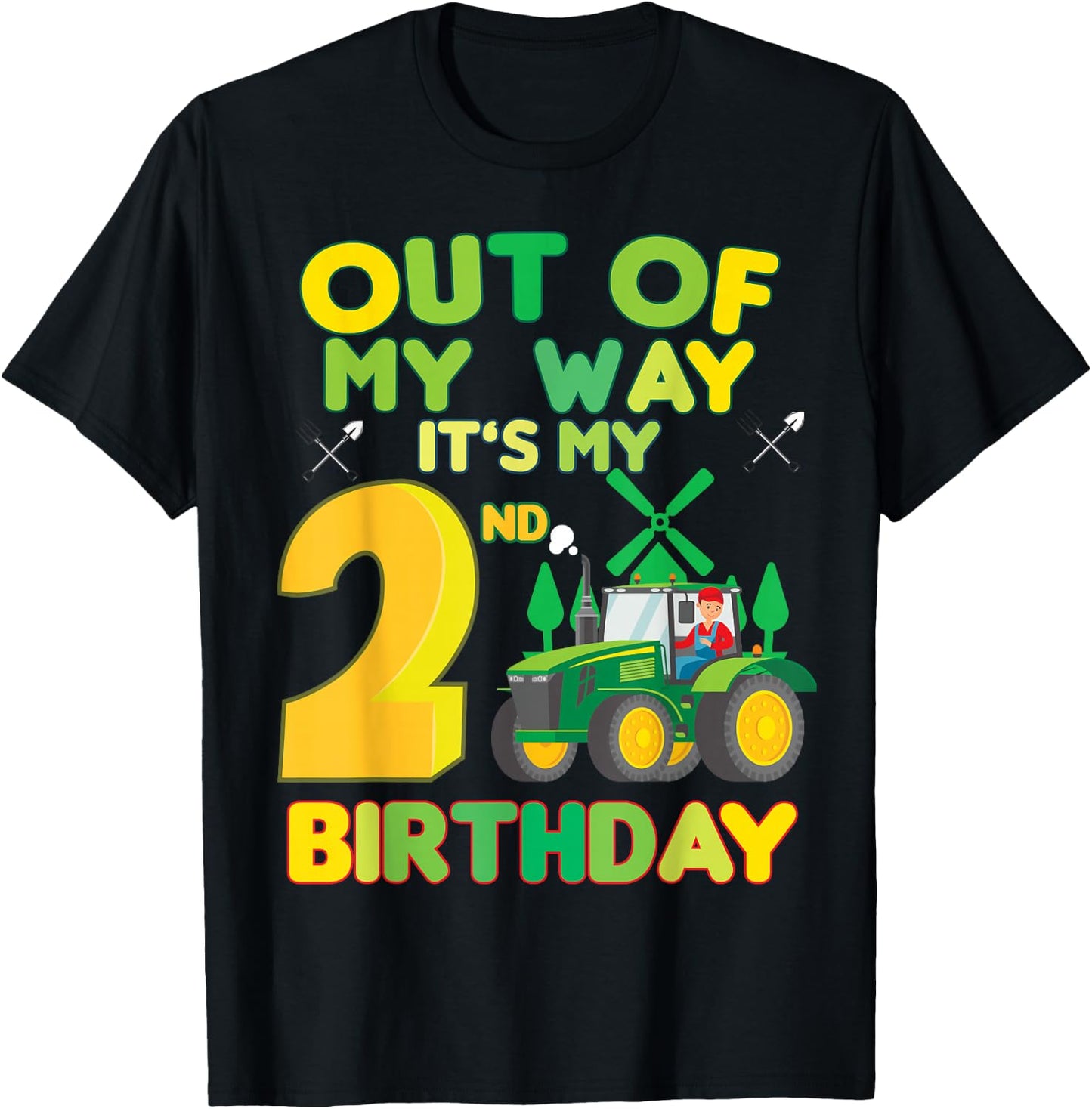 Kids Farmer bday out of my way it's my 2nd birthday tractor T-Shirt - T-Shirt | Black