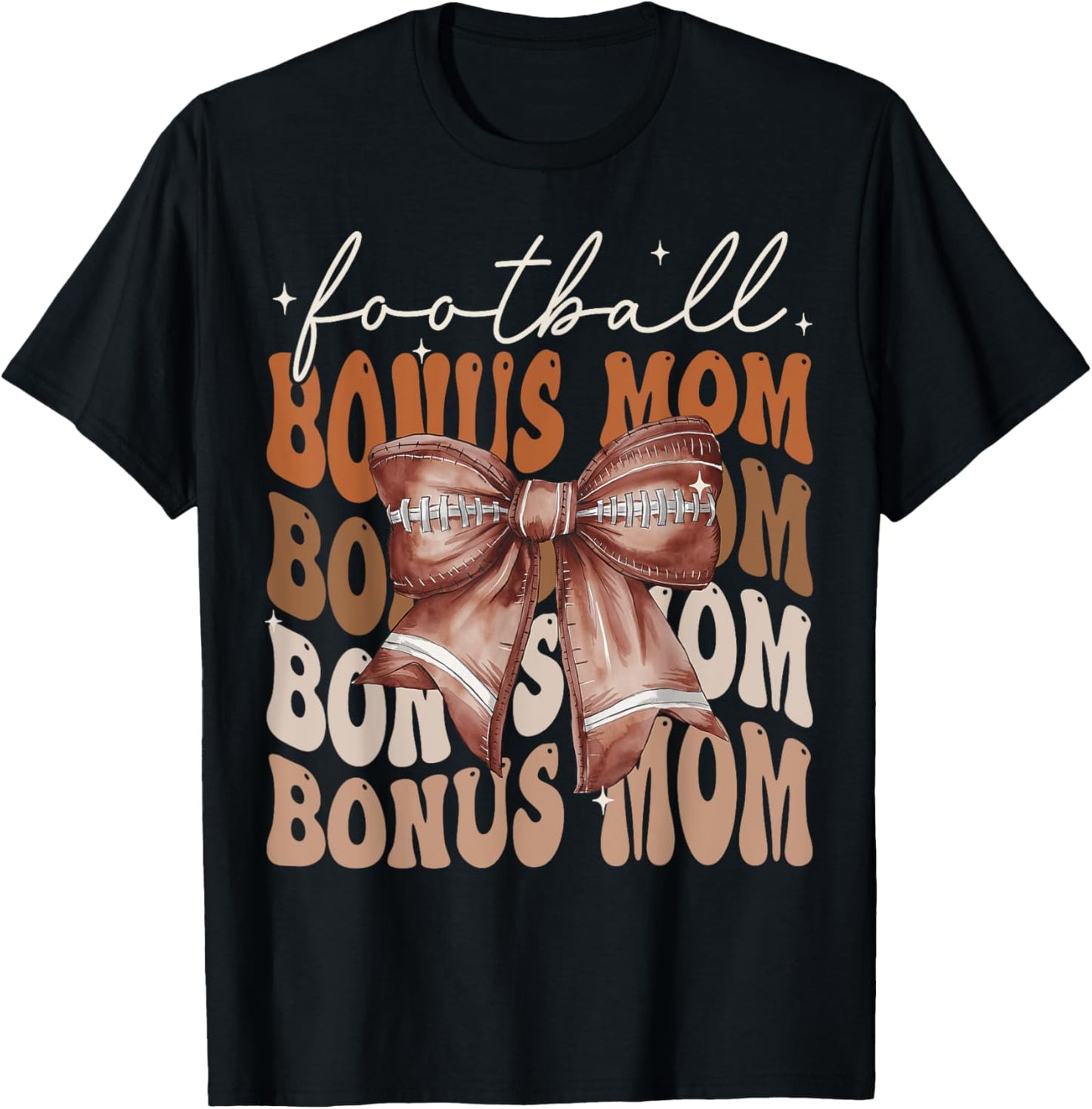 Football Bonus Mom American Football Coquette Bow Groovy T-Shirt - T-Shirt | Black