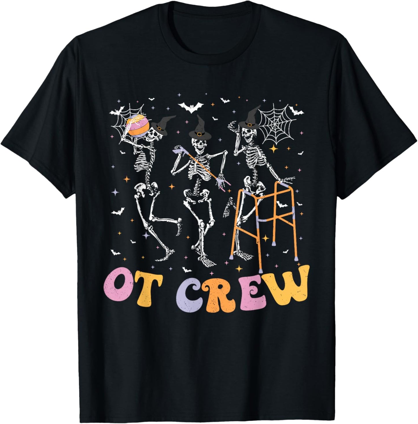 Skeleton Spooky OT Crew Occupational Therapy Halloween T-Shirt - T-Shirt | Black