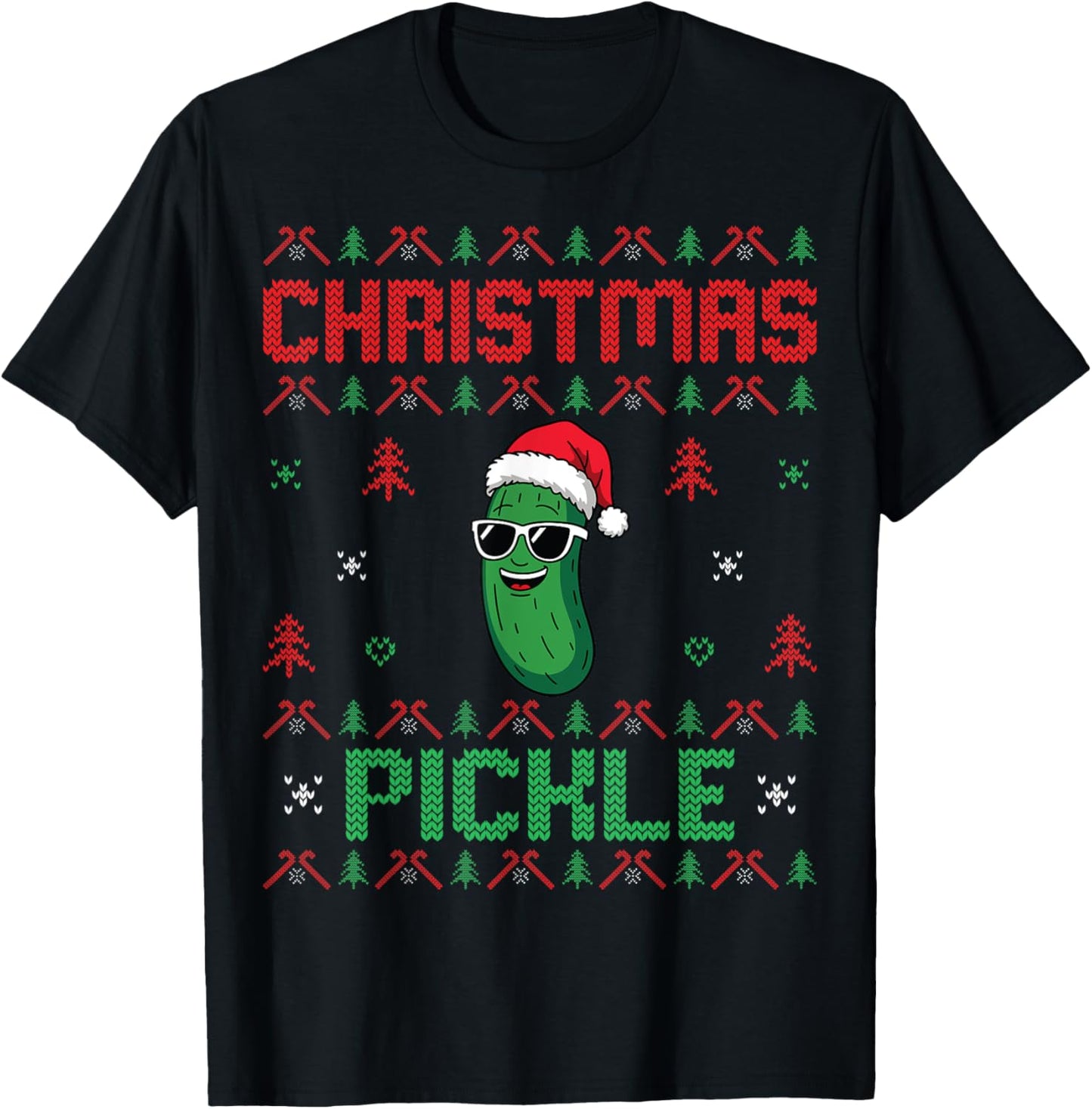 Pickle Wearing Santa Hat Xmas Party - Ugly Christmas Pickle T-Shirt - T-Shirt | Black