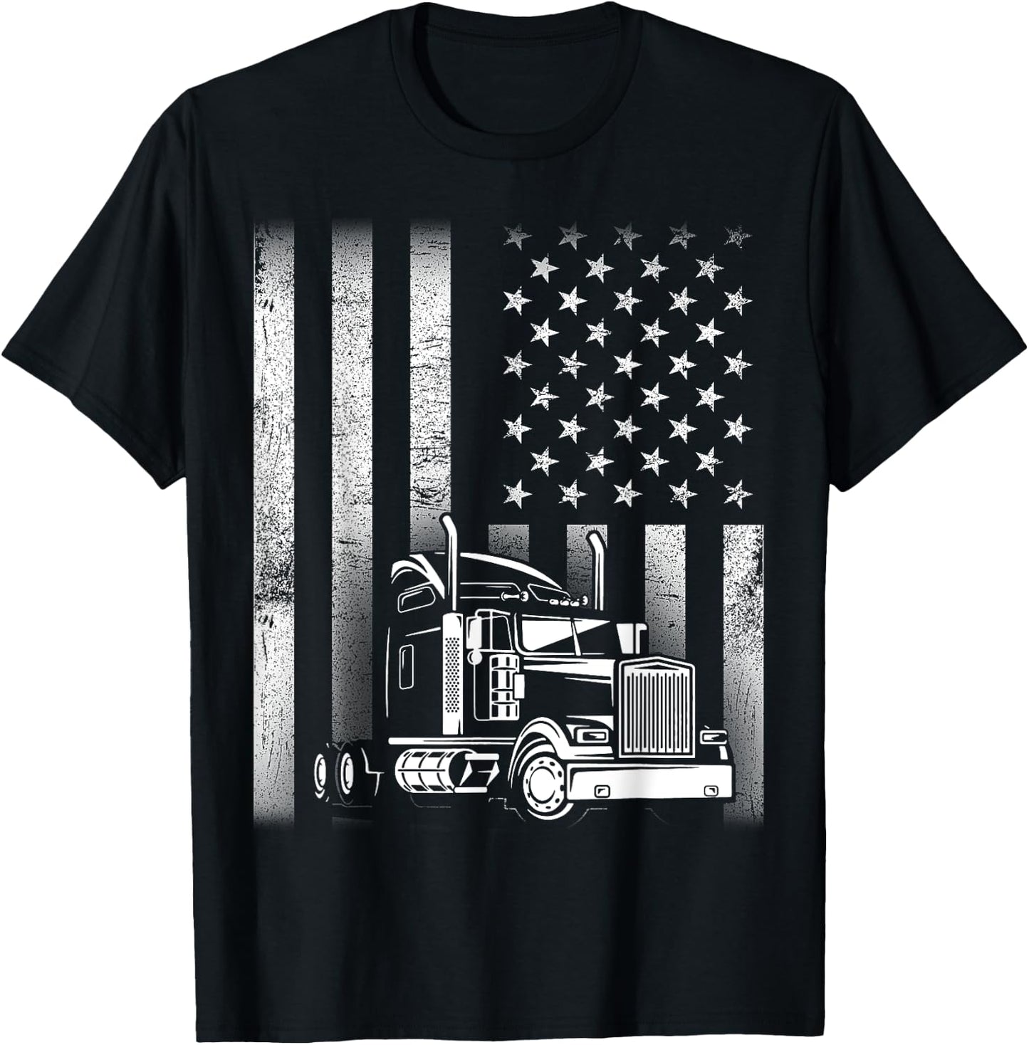 Semi Truck Driver 18 Wheeler Trucker Cool US American Flag T-Shirt - T-Shirt | Black