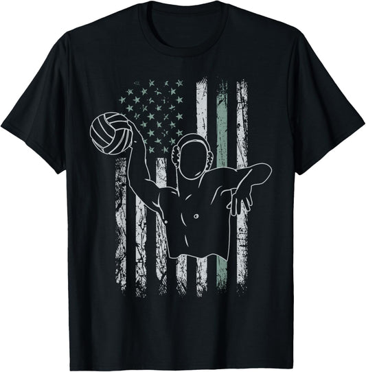 Retro USA Flag Swimming 4th of July Water Polo T-Shirt - T-Shirt | Black