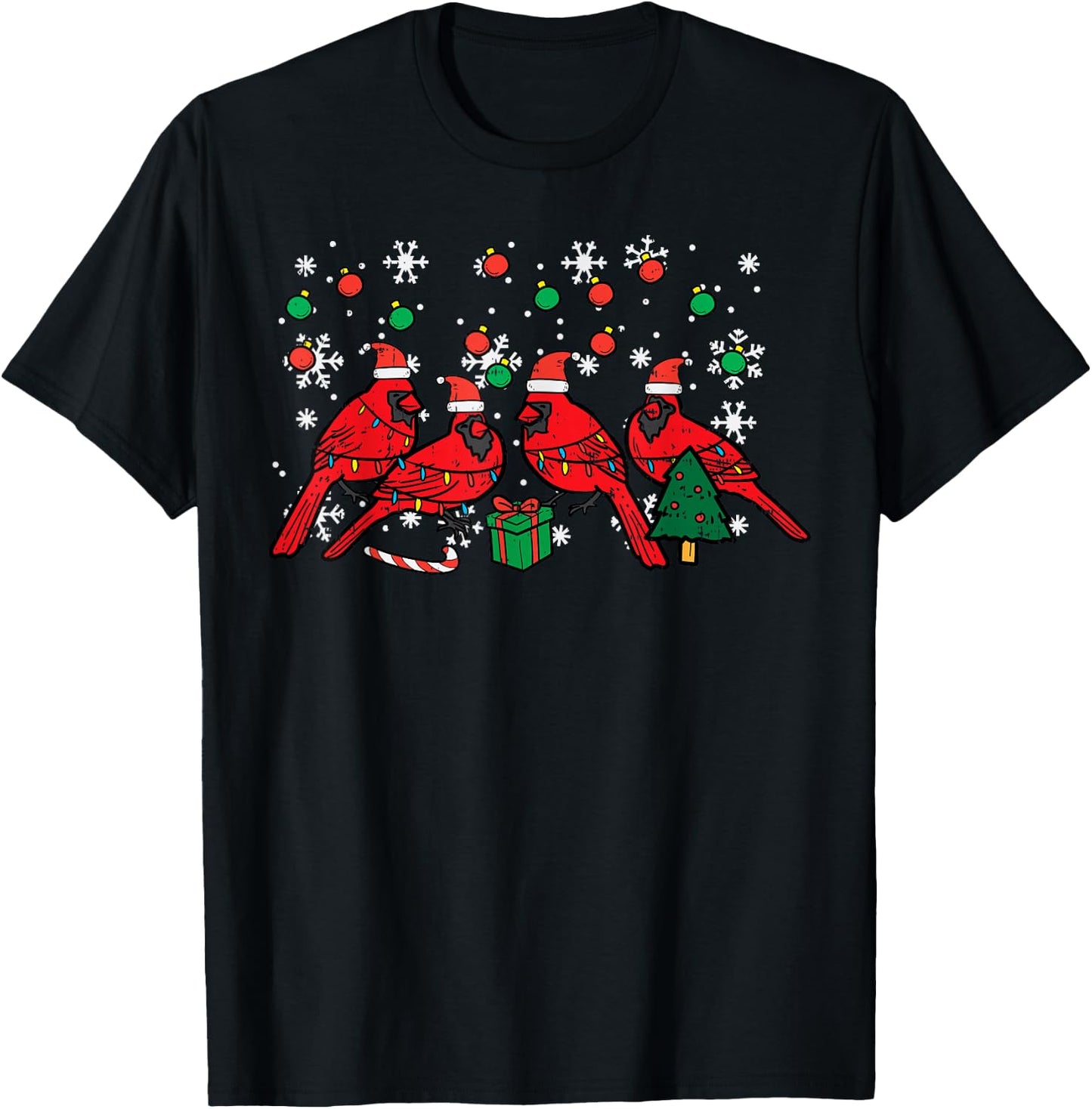 Christmas Cardinal Birds Santa Cute Xmas Men Women Kids T-Shirt - T-Shirt | Black
